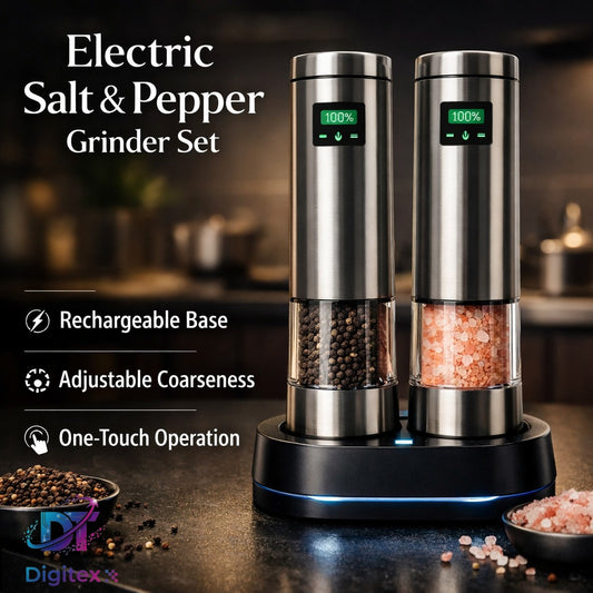Rechargeable Electric Salt & Pepper Grinder Set – Adjustable Coarseness, Ceramic Core (Type-C Charging)