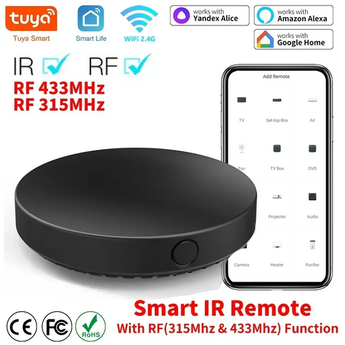 „Tuya WiFi IR RF“ nuotolinio valdymo pultas, 315–433 MHz, universalus visiems oro kondicionieriams ir televizoriams, „LG Smart Life“ programėlė, veikianti su „Alexa“.