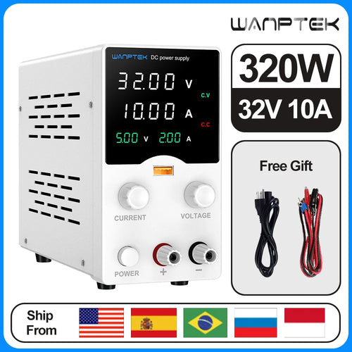 „Wanptek“ laboratorinis nuolatinės srovės maitinimo šaltinis, 30 V 10 A, reguliuojamas maitinimo šaltinis su USB greituoju įkrovimu, skirtas mobiliųjų telefonų remontui, baterijų įkrovimui