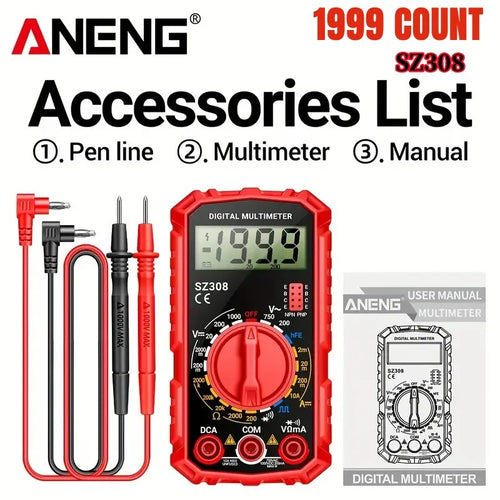 ANENG SZ308 kvadratinės bangos skaitmeninis testeris 1999 skaitmenų skaitmeninis multimetras AC/DC įtampos ir srovės testeris srovės multimetras matuoklis