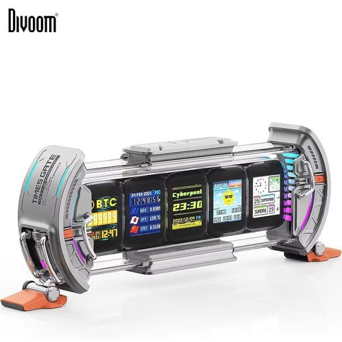 „Divoom Times Gate“ žaidimų kambario įrengimo skaitmeninis laikrodis su išmaniosios programėlės valdymu, „WiFi“ ryšiu, RGB LED ekranu, biuro dekoru „Cyberpunk“