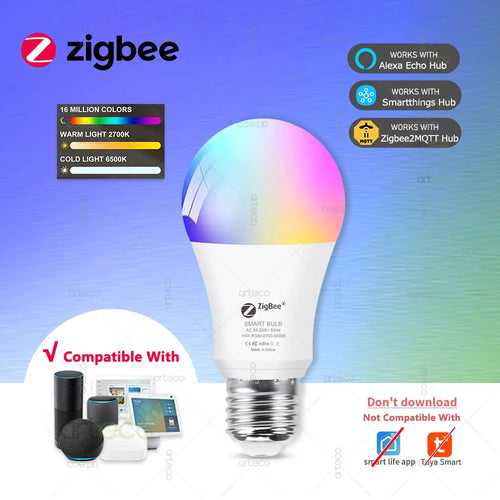„Zigbee 3.0“ išmaniosios LED lemputės E27 15 W 18 W „Zigbee“ LED lempa, veikianti su „Alexa Echo Plus Z2M SmartThings Bridge“ programėle, valdoma balsu.
