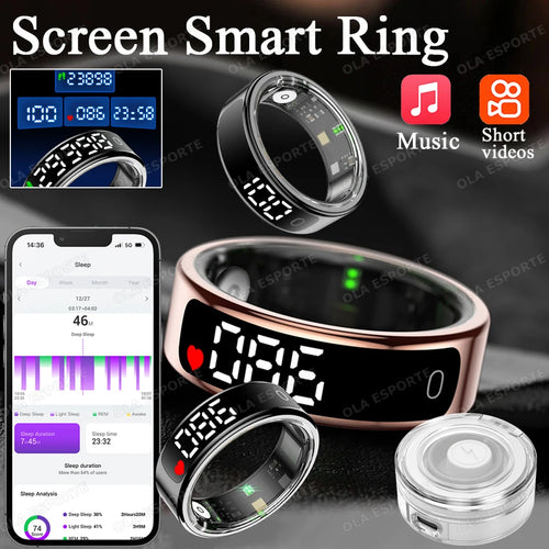 Новые умные кольца Smart Ring R13 со светодиодным дисплеем, управлением жестами, видеомониторингом сердечного ритма и сна, водонепроницаемостью 5ATM и беспроводной зарядкой (2025 год).