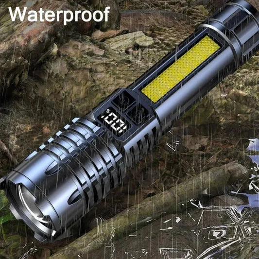 High Power Rechargeable LED Flashlight With Side Light, Torch Light For Outdoor Camping, Hiking Light High Light Flash Light