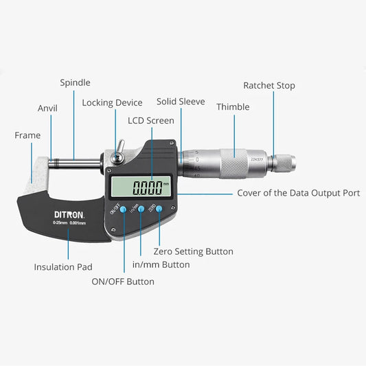 0–25mm Digital Micrometer – High Precision Electronic Outside Micrometer (0.001mm Accuracy)