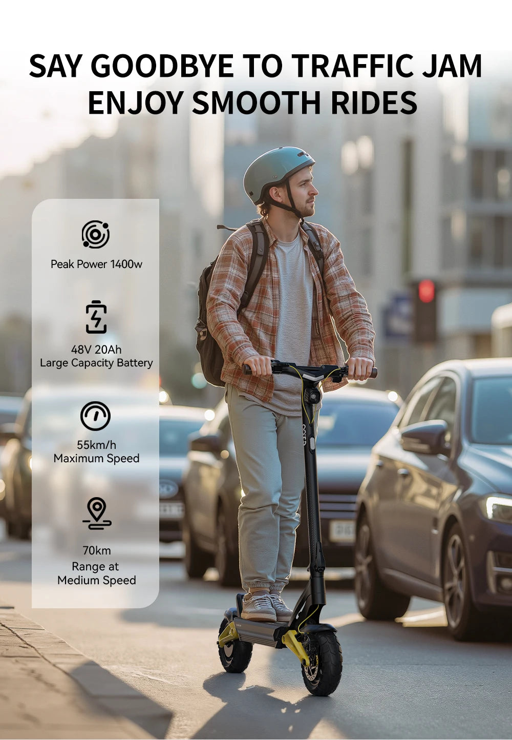 OOTD S10 Electric Scooter – 10" Tires, 1400W, Dual Suspension, 70 km Range