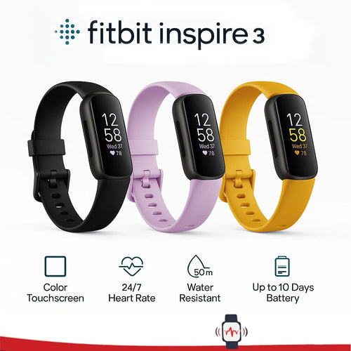 „Fitbit Inspire 3“ išmanusis kūno rengybos sekiklis su spalvotu jutikliniu ekranu, širdies ritmo matuokliu, miego spaudimo matavimu, sportine apyranke