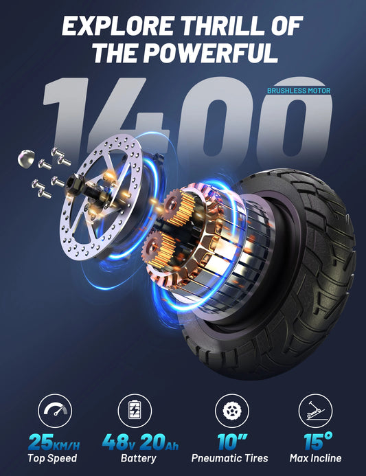 OOTD S10 Electric Scooter – 10" Tires, 1400W, Dual Suspension, 70 km Range