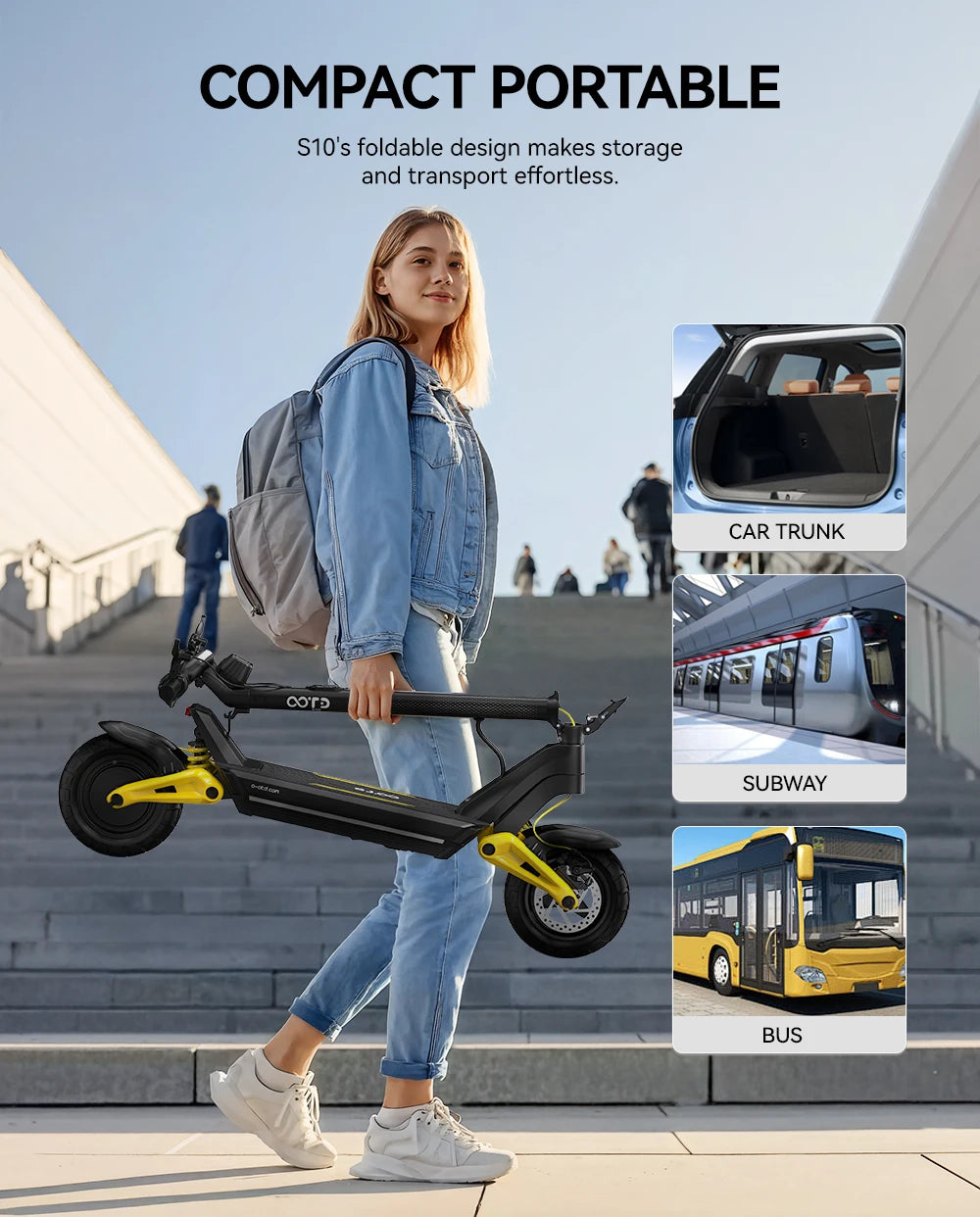 OOTD S10 Electric Scooter – 10" Tires, 1400W, Dual Suspension, 70 km Range