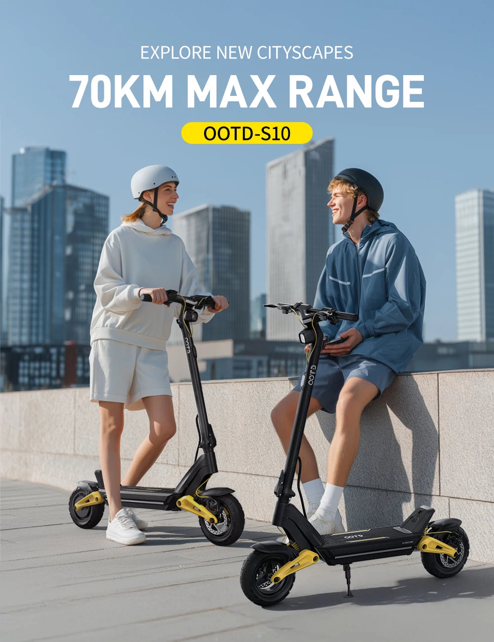 OOTD S10 Electric Scooter – 10" Tires, 1400W, Dual Suspension, 70 km Range