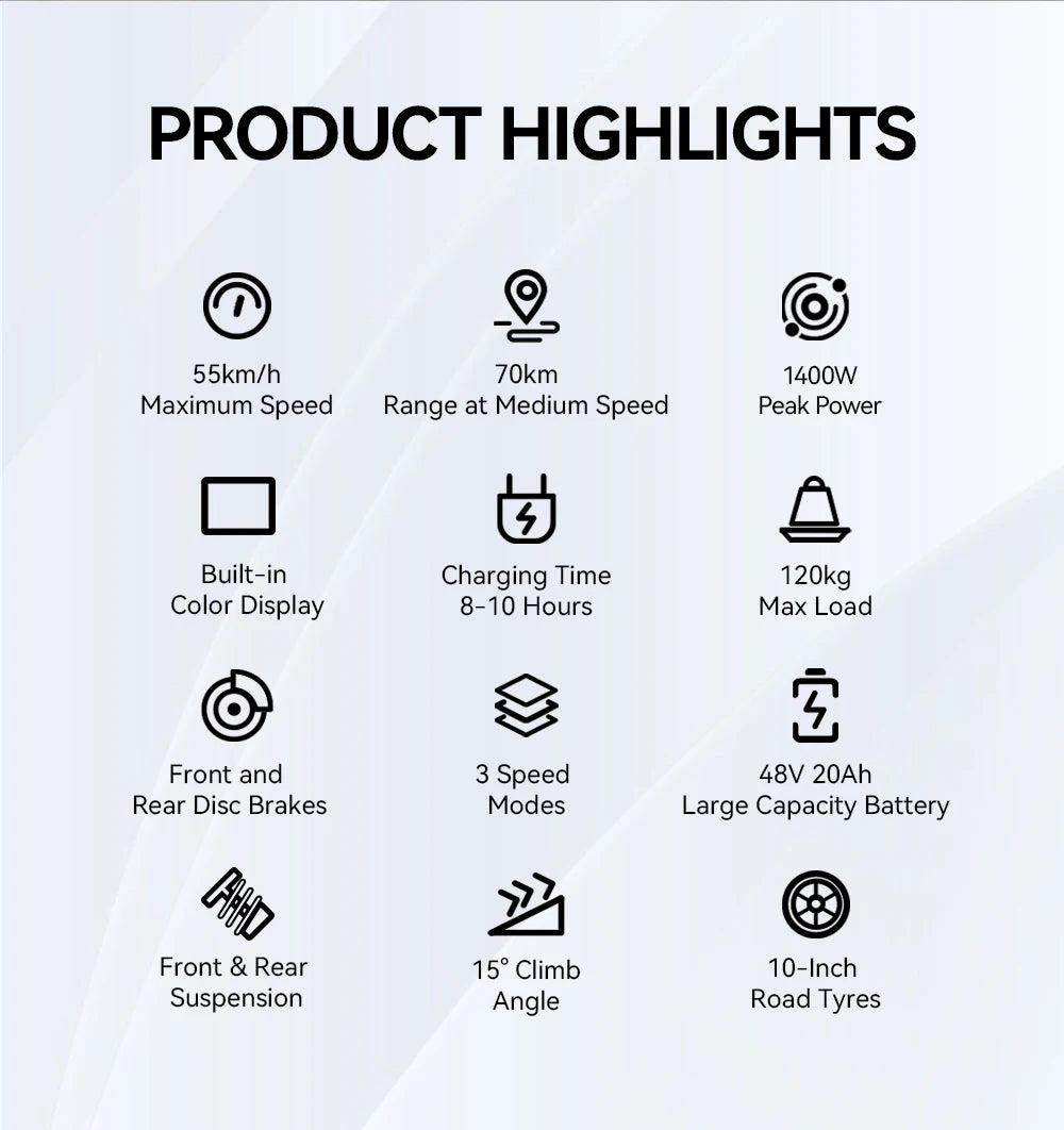 OOTD S10 Electric Scooter – 10" Tires, 1400W, Dual Suspension, 70 km Range