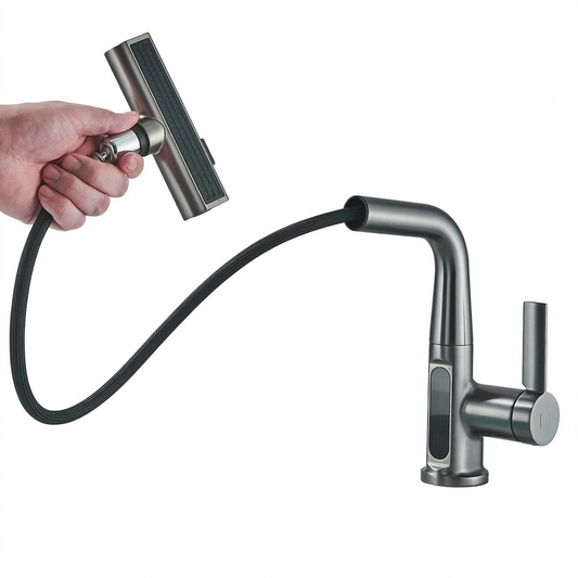 Smart Pull-Out LED Basin Faucet with Digital Temperature Display