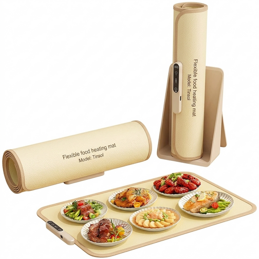 TINSOL Foldable Silicone Food Warmer Pad – 8-Level Temperature Control Portable Heating Mat with Timer 50–120°C
