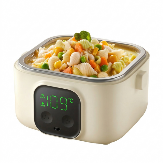 Rechargeable Electric Lunch Box – 500ml Stainless Steel Food Warmer with 7 Heat Levels & Insulation Mode