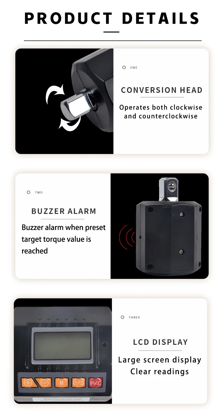 1/2" 1/4 3/8 Регулируемый динамометрический ключ, набор из 3 предметов, цифровой адаптер динамометрического ключа, головка динамометрического ключа, набор для велосипеда, автомобильного ремонта, велосипеда