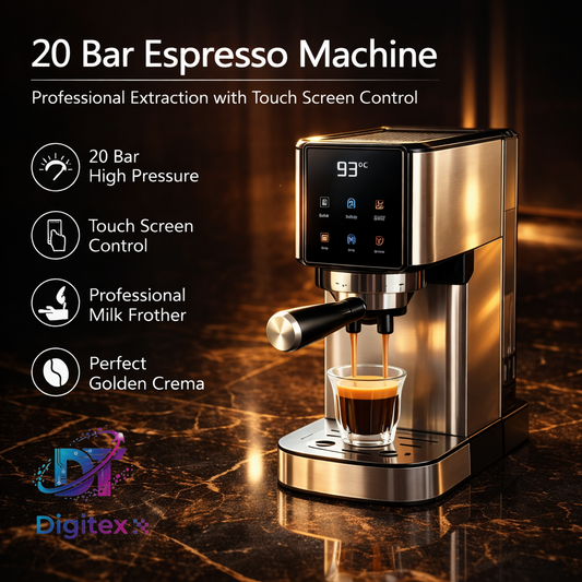 SUSWEETLIFE 20 Bar Touch Screen Espresso Machine – Stainless Steel Coffee Maker with Milk Frother & Built-In Grinder