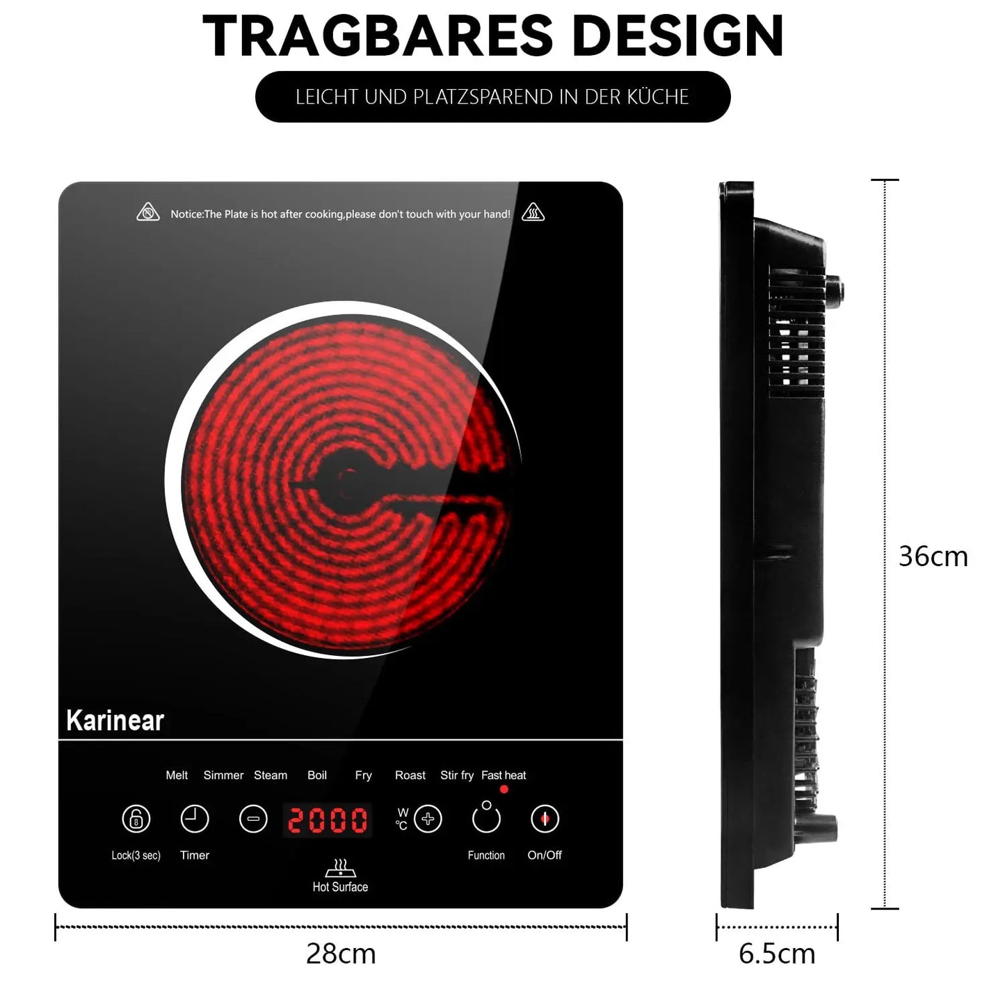 Portable 1-Plate Ceramic Hob 2000W
