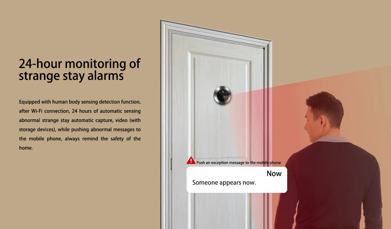 4,3 colio „Tuya Smart 1080P WiFi“ vaizdo kamera su naktinio matymo funkcija, skirta namų apsaugai ir durų kamerai