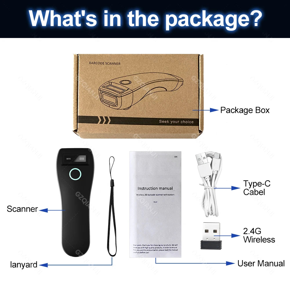2D Barcode Scanner Mini 3-in-1 Usb Bluetooth 2.4G Wireless Portable 1D 2D QR Code Data Matrix PDF417 Reader & Storage Function