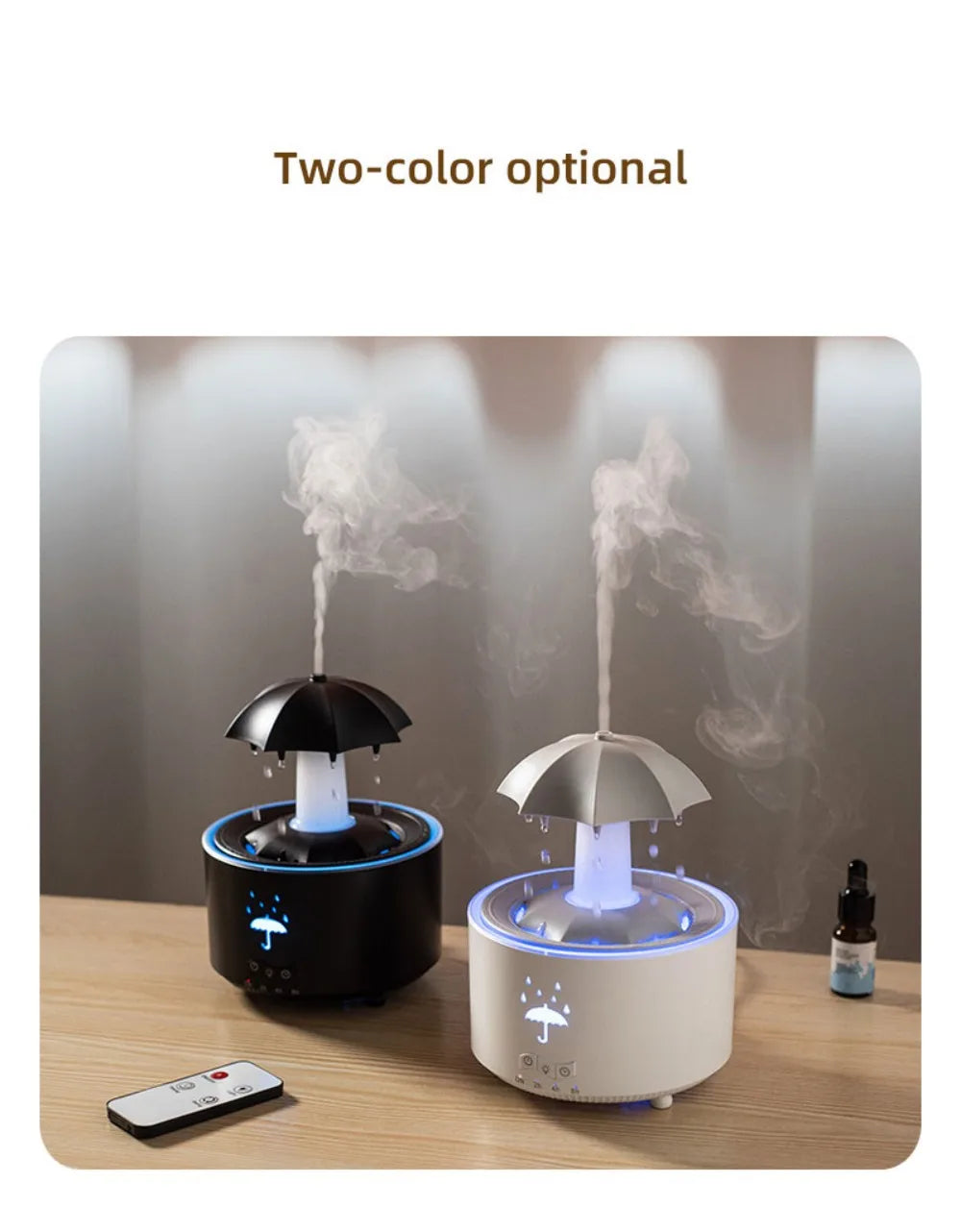 Rotating Raindrop Aroma Diffuser – 300ML Ultrasonic Humidifier with Remote Control & 7-Color Ambient Light