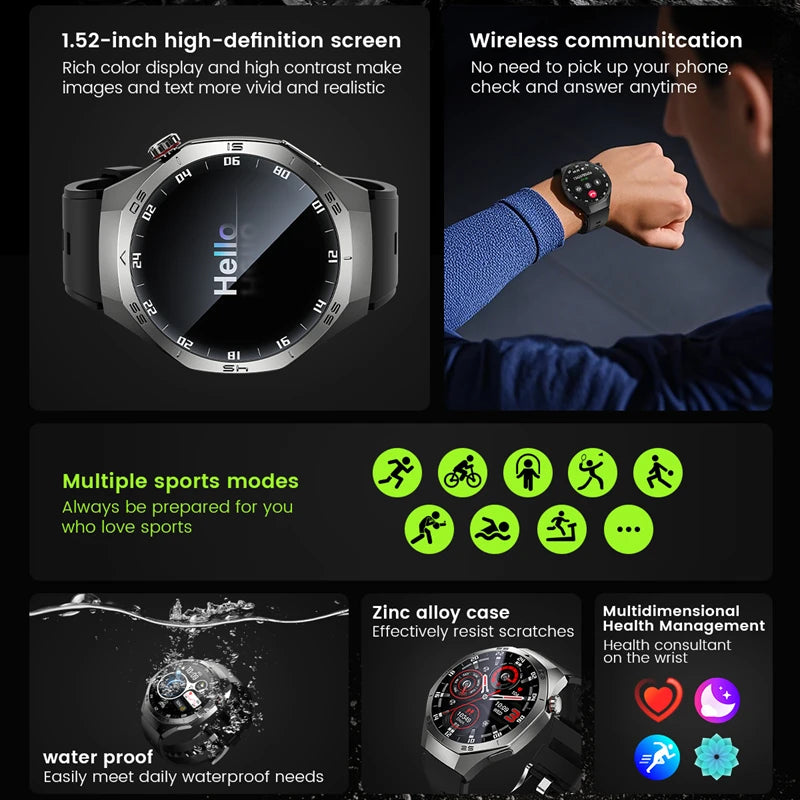 2025 New Pro Smart Watch Men HD AMOLED Screen GPS Motion trajectory HeartRate Bluetooth Call 1.52" SmartWatch IP68 For Huawei