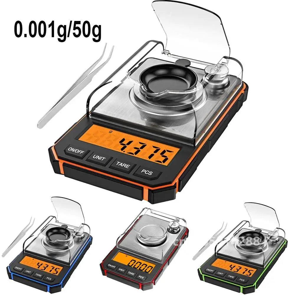 Портативные цифровые миллиграммовые весы на 50 г, точная градуировка 0,001 г, профессиональные карманные весы с калибровочными гирями на 50 г и пинцетом.