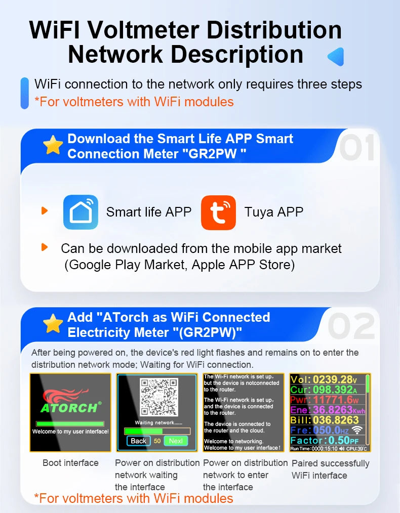 100A „Tuya WiFi“ DIN bėgelio galios ir energijos skaitiklis AC50–320V išmanusis elektros energijos skaitiklis skaitmeninis ekranas su įtampos kreive ir ampermetras GR2PW