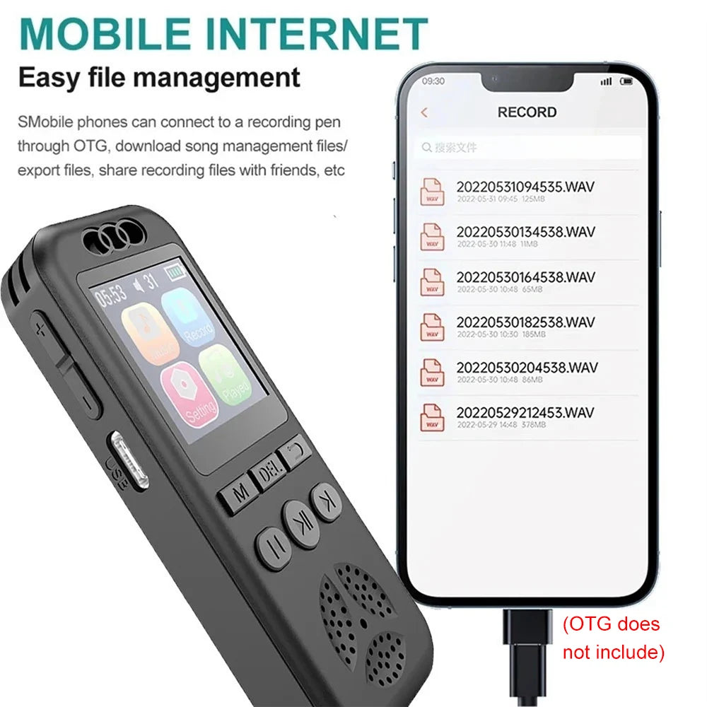 128 GB skaitmeninis balso įrašymo įrenginys, 1536 KBPS, profesionalus garso diktofonas, balsu aktyvuojamas garso įrašymas, WAV MP3 grotuvas susitikimams