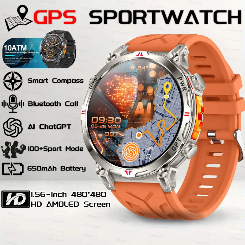 2026 m. Naujas „T-REX 3“ GPS sportinis išmanusis laikrodis vyrams, kompasas, 10 ATM, atsparus vandeniui, 24/7 sveikatos stebėjimas, pokalbiai, GPT, „Bluetooth“ skambučiai, išmanusis laikrodis