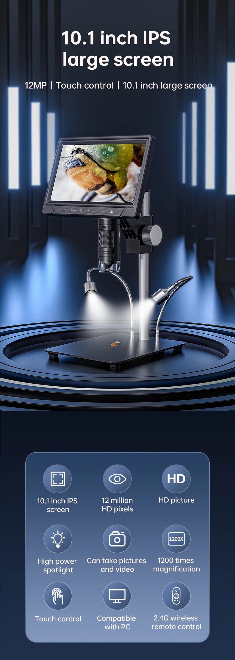 10.1'' Digital Microscope Full View 1920P Coin Microscope with 28 LEDs USB Professional Electron Microscopios For Repair 3000mAH