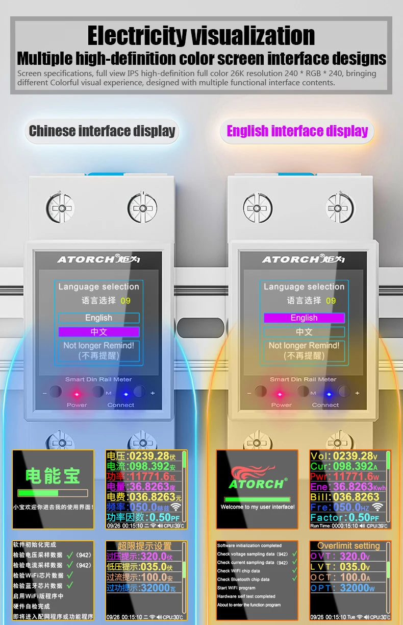 100A „Tuya WiFi“ DIN bėgelio galios ir energijos skaitiklis AC50–320V išmanusis elektros energijos skaitiklis skaitmeninis ekranas su įtampos kreive ir ampermetras GR2PW