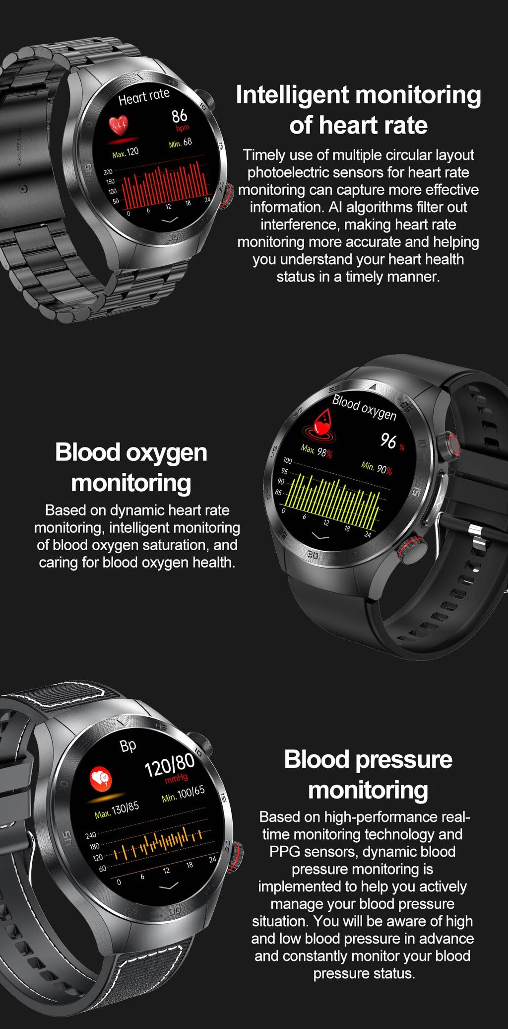 2026 m. naujas neinvazinis lazerinis gydymas, trijų aukštų išmanusis laikrodis, safyro ekranas, kraujo riebalai, šlapimo rūgštis, EKG, sveikatos diagnozė, išmanusis laikrodis