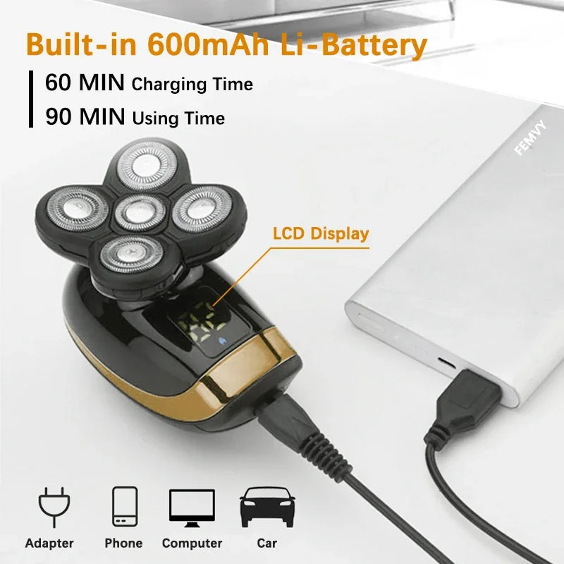 5 IN 1 elektrinis skustuvas, elektrinis skustuvas, įkraunamas skutimosi aparatas vyrams, barzdos skustuvas, drėgnas ir sausas, dvigubo naudojimo, vandeniui atsparus, greitas įkrovimas