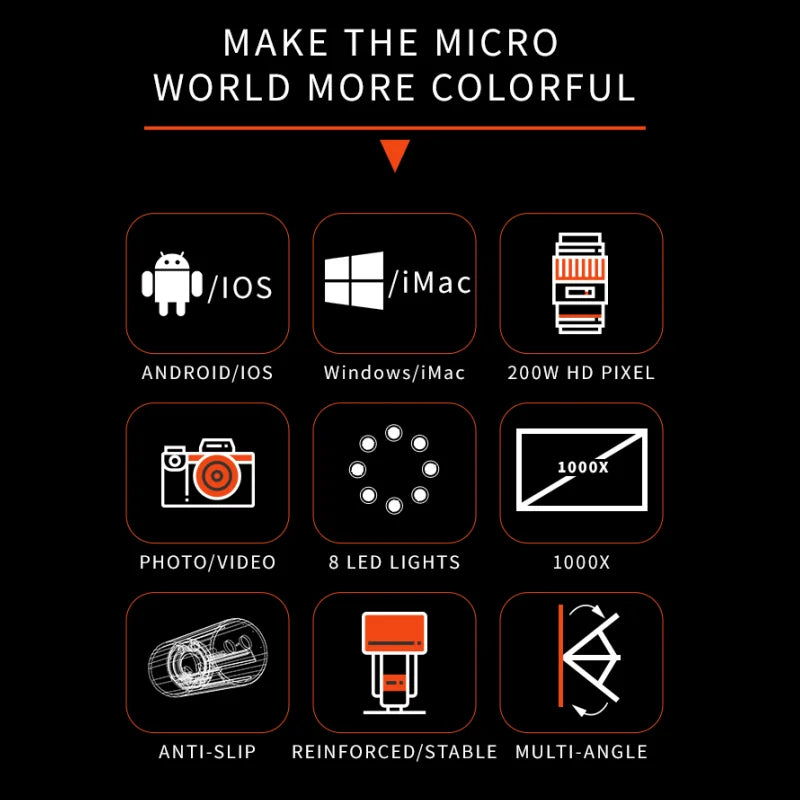 1000X Magnification Digital Microscope 1080p USB Electron Microscopios 8 LED Light Video Photo for Electronics Repair PCB PC