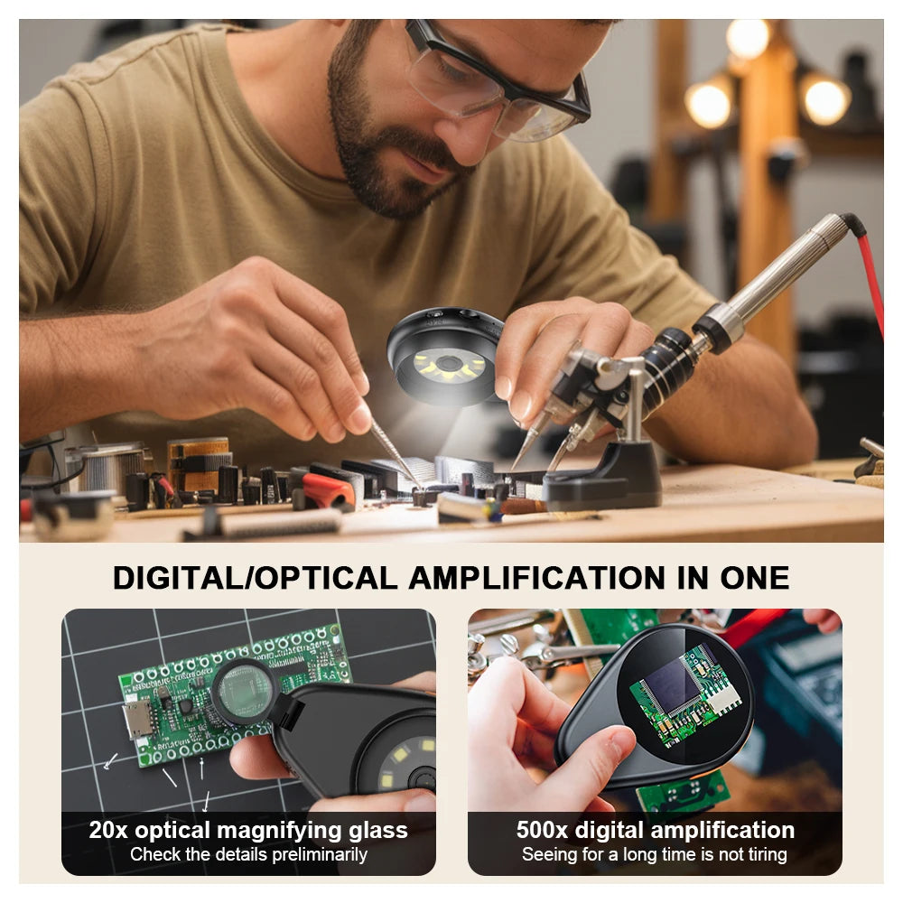 2.0inch 500X Digital Microscope 1080P Video Coin Microscopio with Magnifying Glass Wiht 8Leds for Electronics Repair