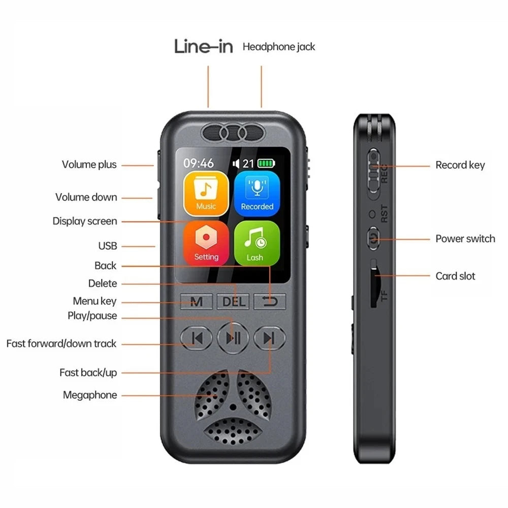 128 GB skaitmeninis balso įrašymo įrenginys, 1536 KBPS, profesionalus garso diktofonas, balsu aktyvuojamas garso įrašymas, WAV MP3 grotuvas susitikimams