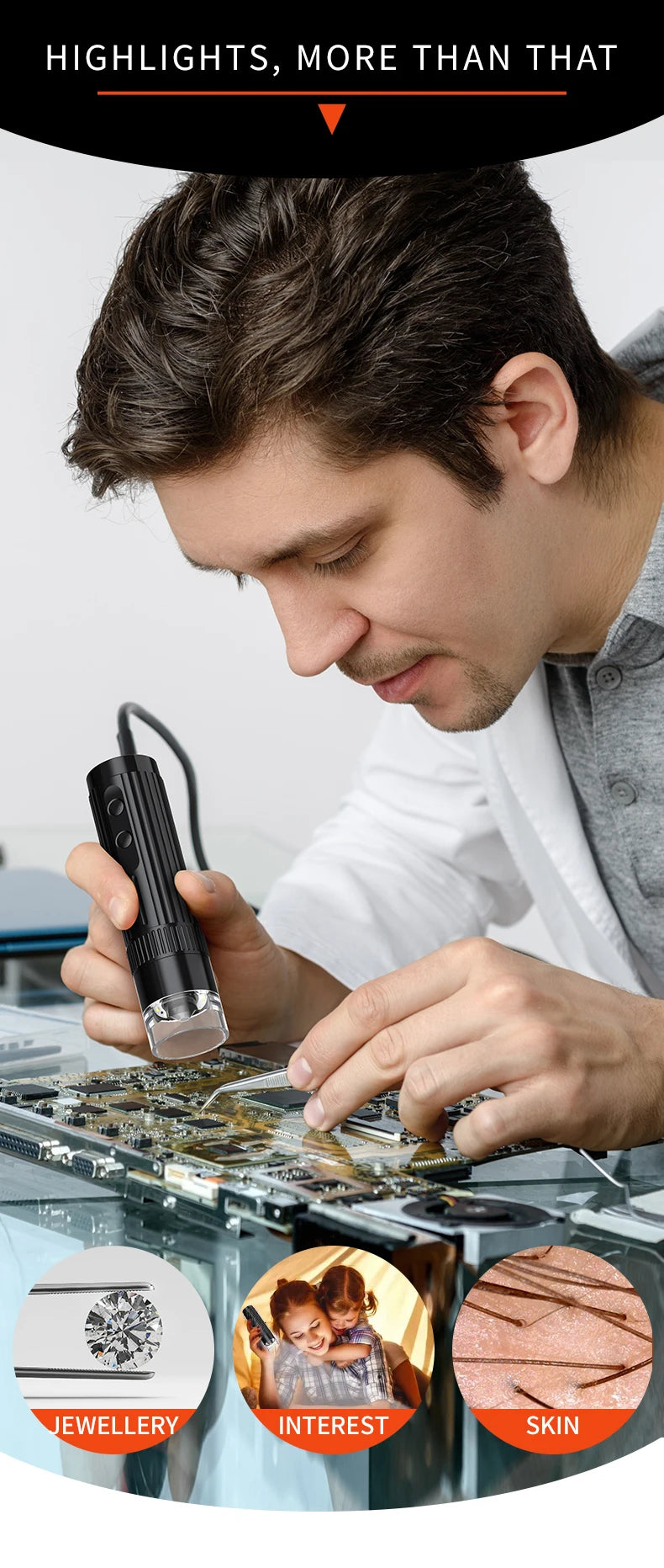 1000X Magnification Digital Microscope 1080p USB Electron Microscopios 8 LED Light Video Photo for Electronics Repair PCB PC