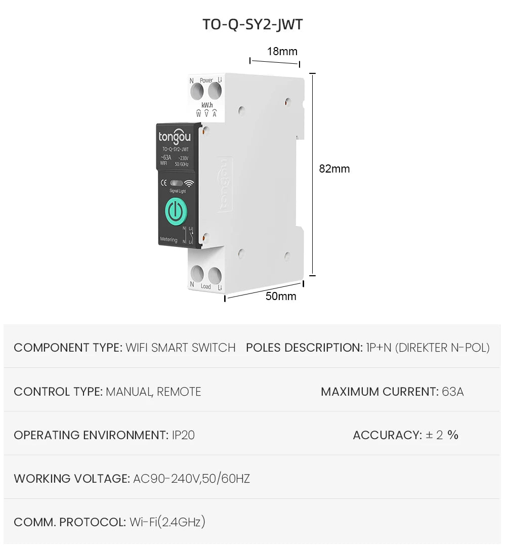 Smart WiFi DIN Rail Circuit Breaker – Energy Monitoring & Remote Control