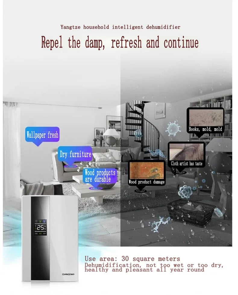2025 New Dehumidifier Moisture Absorber Household Mute Bedroom Basement Remote Control Timing External Water Pipe