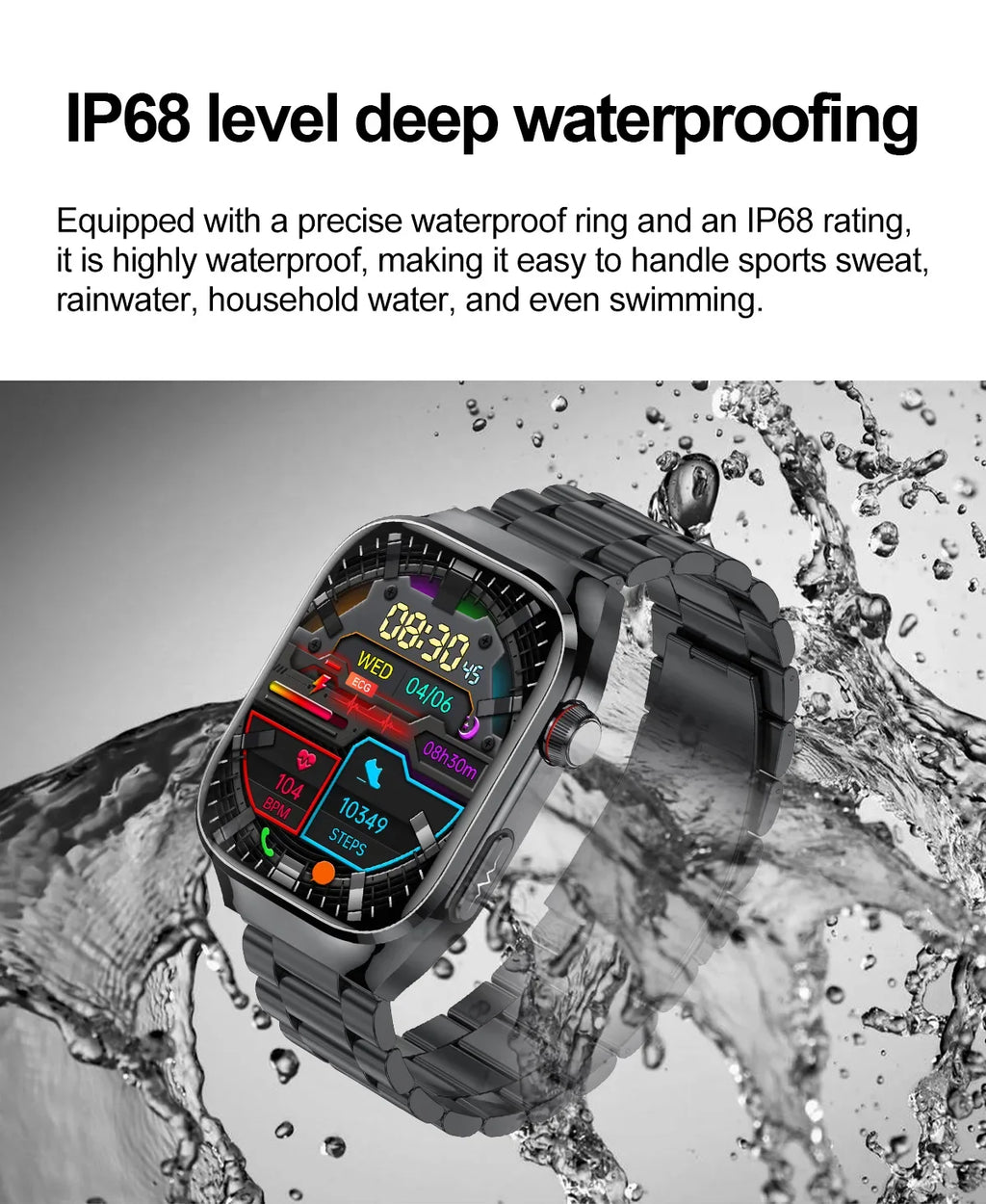 2025 m. naujas išmanusis laikrodis, 2,04 colio AMOLED ekranas, „Bluetooth“ skambučiai, IP68 atsparumas vandeniui, 650 mA, sportiniai išmanieji laikrodžiai vyrams, „Android“, karinio lygio
