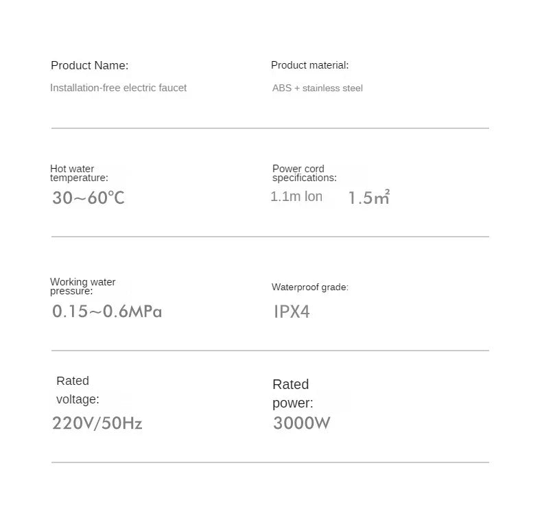 3000W Electric Tankless Instant Hot Water Heater Faucet for Kitchen with Temperature Display Hot Cold Tap