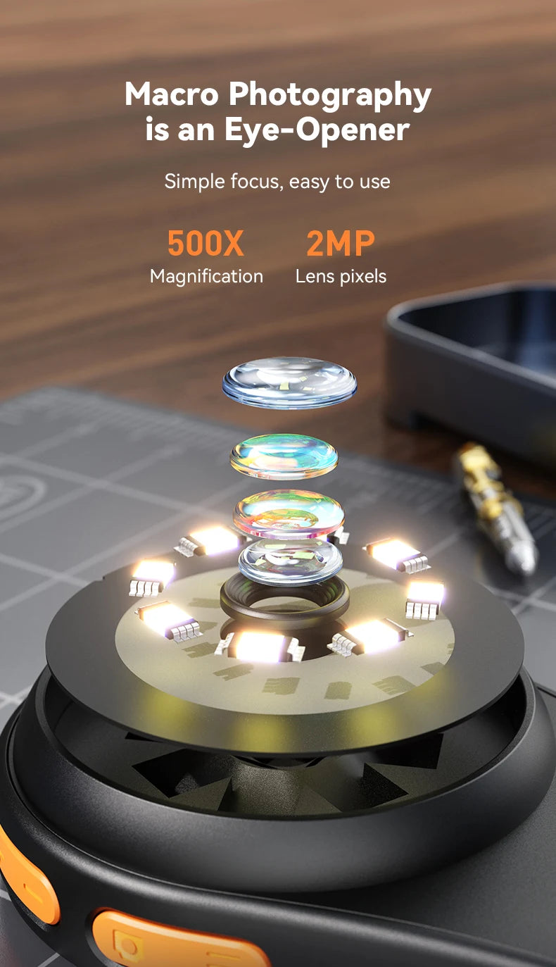 2.0inch 500X Digital Microscope 1080P Video Coin Microscopio with Magnifying Glass Wiht 8Leds for Electronics Repair