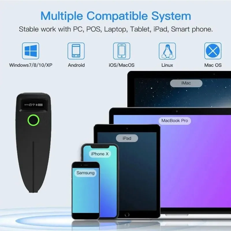2D brūkšninių kodų skaitytuvas „Bluetooth 2.4G“ belaidis 1D 2D QR kodo skaitytuvas, mini nešiojamas kišeninis skaitytuvas, „iOS“, „Android“ kompiuteris, skirtas mobiliesiems mokėjimams