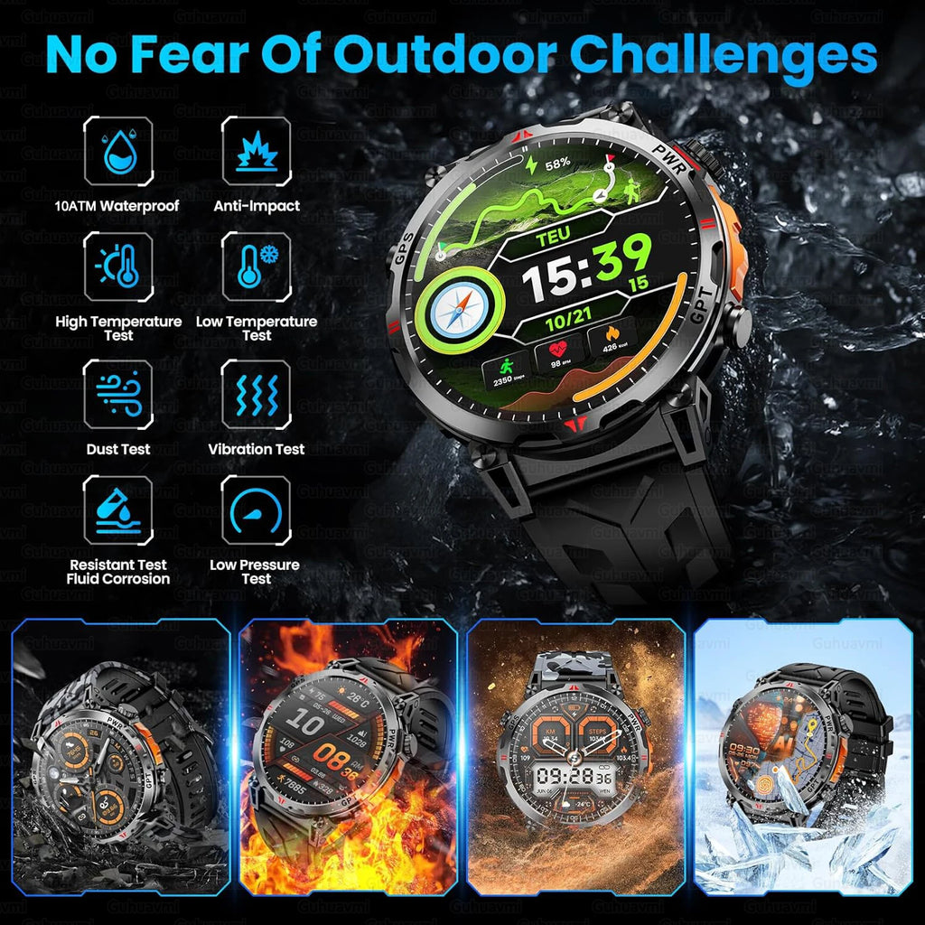 2026 m. Naujas „T-REX 3“ GPS sportinis išmanusis laikrodis vyrams, kompasas, 10 ATM, atsparus vandeniui, 24/7 sveikatos stebėjimas, pokalbiai, GPT, „Bluetooth“ skambučiai, išmanusis laikrodis