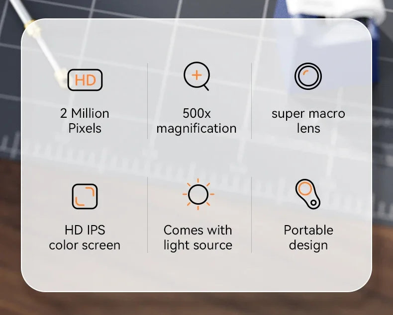 2.0inch 500X Digital Microscope 1080P Video Coin Microscopio with Magnifying Glass Wiht 8Leds for Electronics Repair