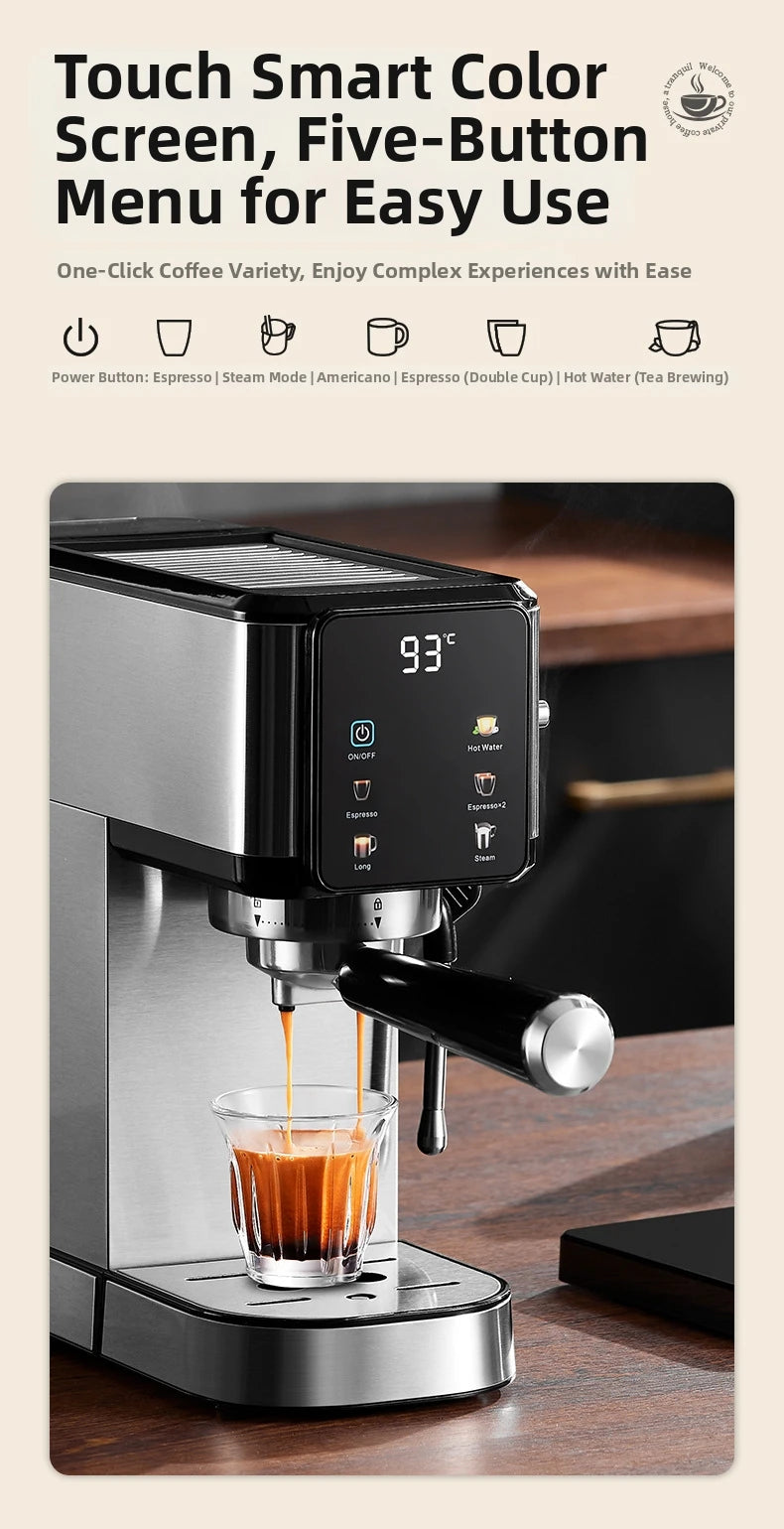 20Bar Touch Screen Espresso Machine, Stainless Steel Coffee Maker with Milk Frother Touch Screen BPA-Free & Easy Clean