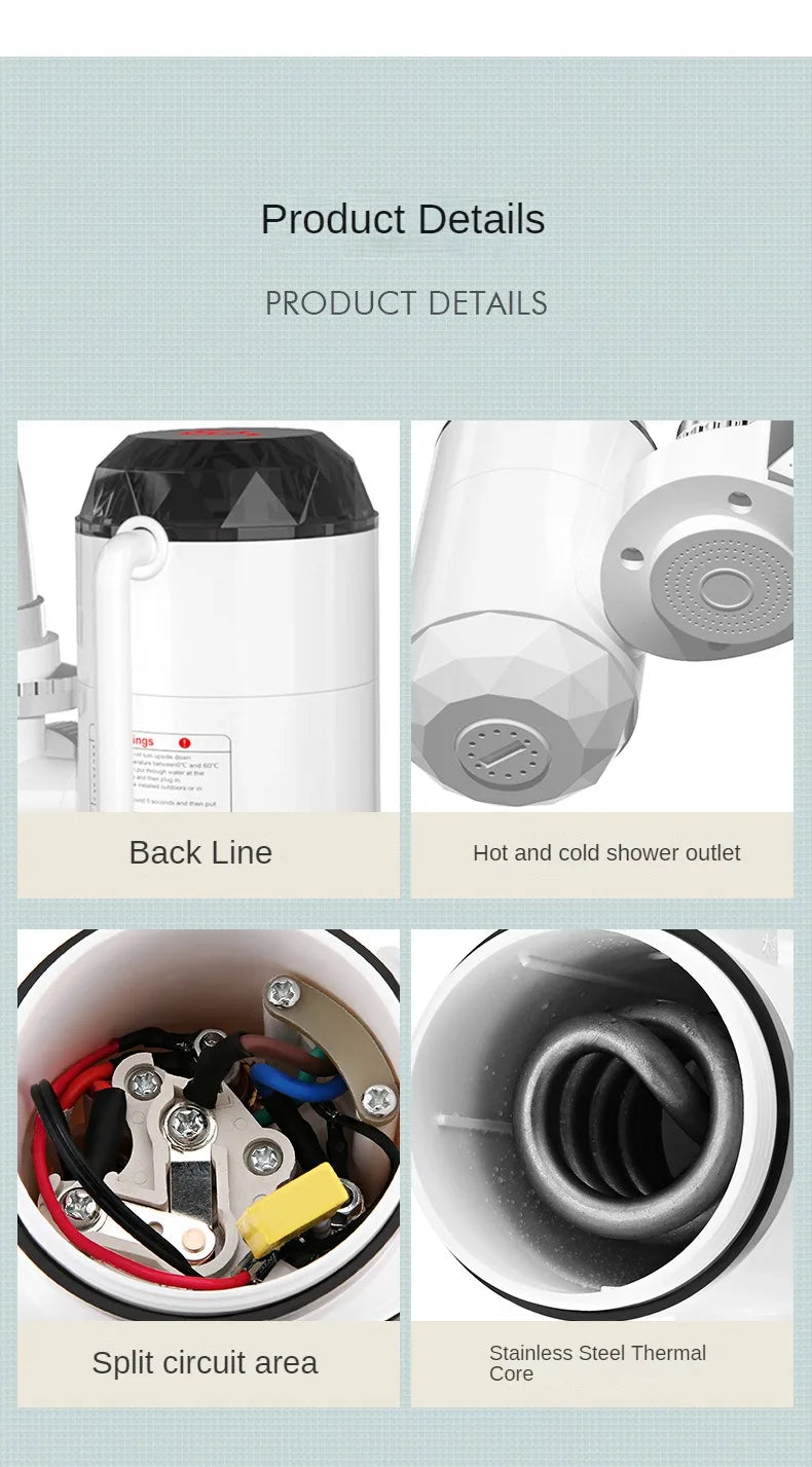 3000W Electric Tankless Instant Hot Water Heater Faucet for Kitchen with Temperature Display Hot Cold Tap