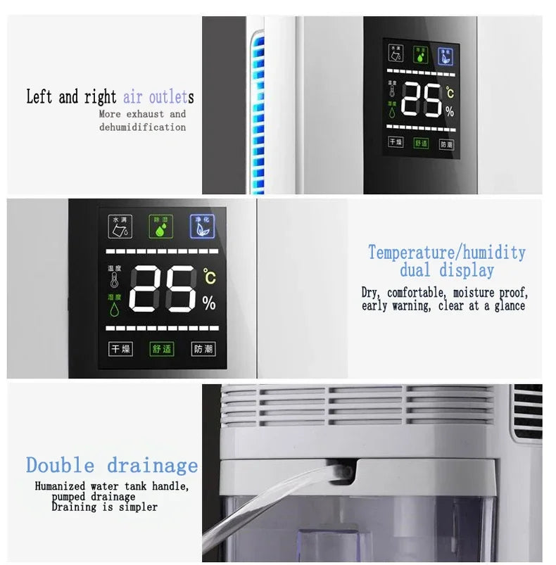 2025 New Dehumidifier Moisture Absorber Household Mute Bedroom Basement Remote Control Timing External Water Pipe