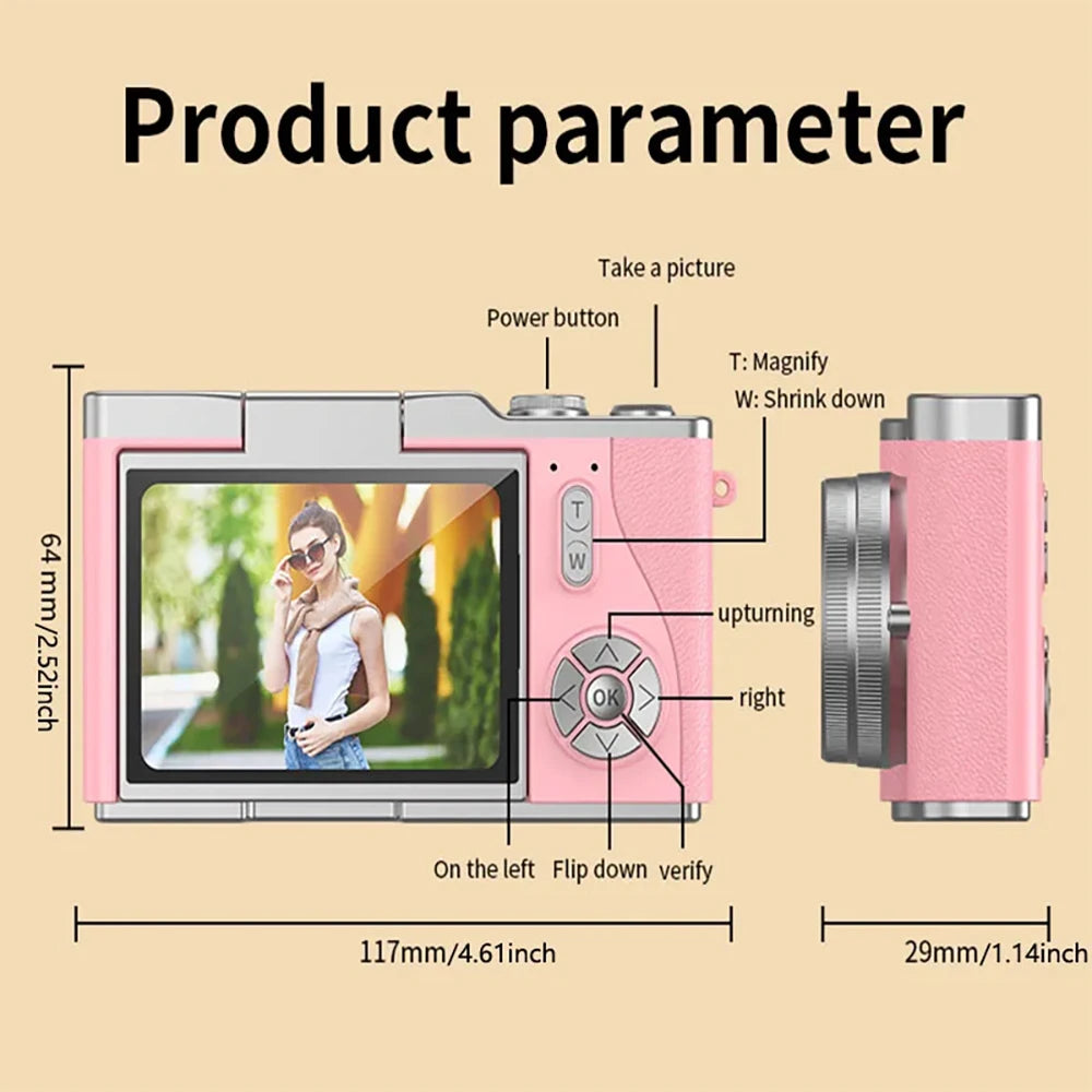 4K Digital Camera 48MP Kid Camera Autofocus Vlogging Camera 2.4inches Flip the screen 180 ° for Kid Adult Beginners Portable Cam