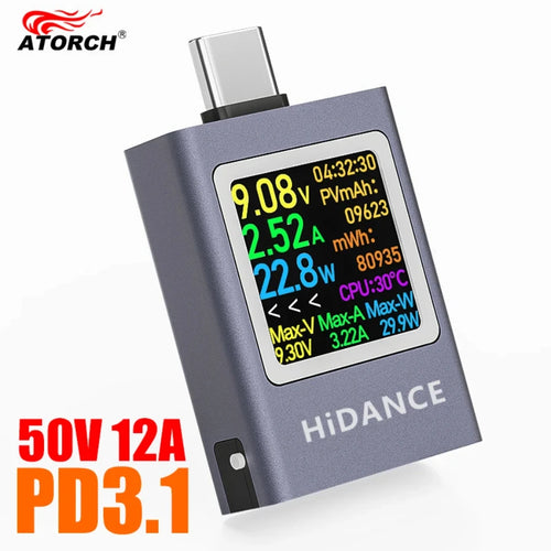 13 viename DC 4.5-50V 0-12A daugiafunkcis skaitmeninis ekranas nuolatinės srovės įtampos ampermetras galios matuoklis C tipo mobiliojo telefono įkrovimo PD3.1 testeris